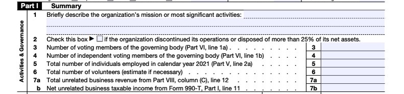 IRS Form 990 Summary Section